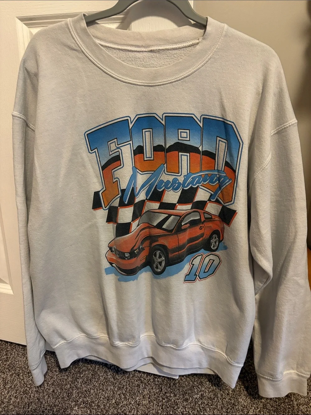 Ford White Crewneck with Blue and Orange Racing Graphic - Picture 1 of 4
